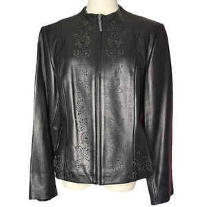 PRESTON & YORK Black Leather Jacket Cutout‎ Design Zip Up Size Medium